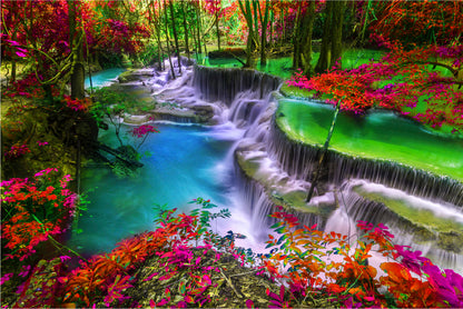 Bella Home Waterfall With Red Autumn Trees Print Canvas Ready to hang