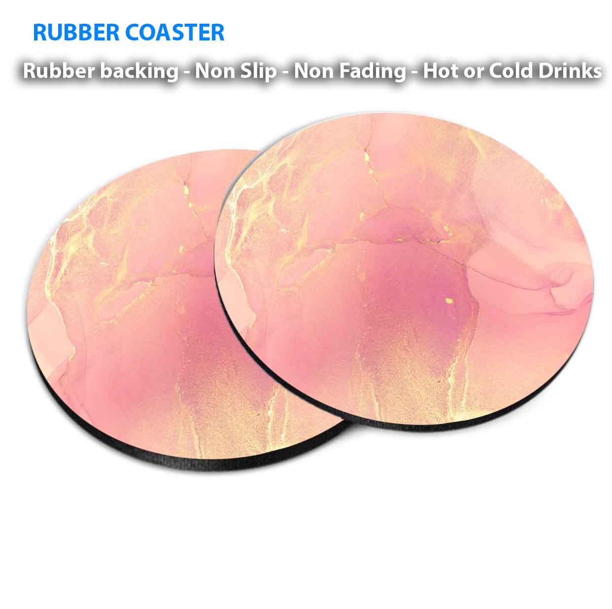 Beige Pink Gold Splash Abstract Coasters Wood & Rubber - Set of 6 Coasters