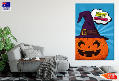 Happy Halloween Chat Bubble & Pumpkin Art Illustration Print 100% Australian Made