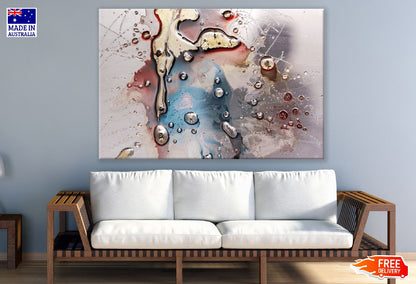 Gold Blue & Red Water Drops Abstract Design Print 100% Australian Made