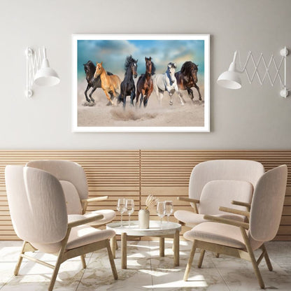 Horses Running on Sand Photograph Home Decor Premium Quality Poster Print Choose Your Sizes
