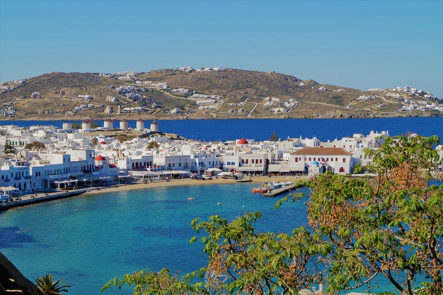 Mykonos Windmills Sea View Photograph, Greece Print 100% Australian Made