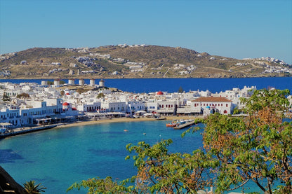 Mykonos Windmills Sea View Photograph, Greece Print 100% Australian Made