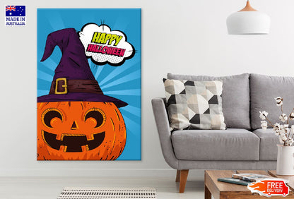 Happy Halloween Chat Bubble & Pumpkin Art Illustration Print 100% Australian Made