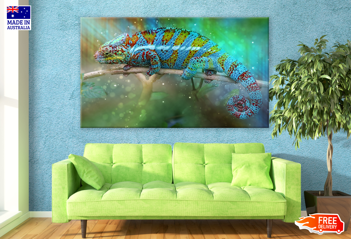 Colourful Lizard Walking on a Branch Print 100% Australian Made