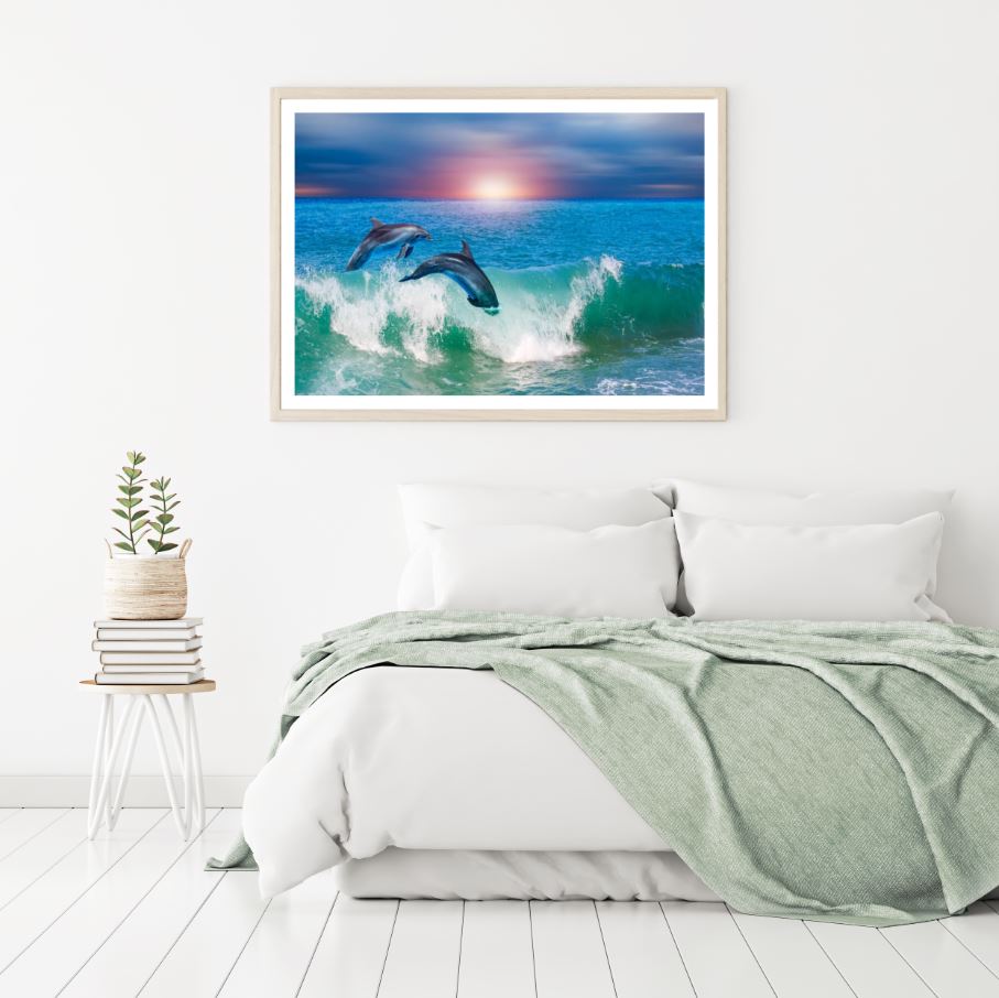 Dolphins at Beach Photograph Home Decor Premium Quality Poster Print Choose Your Sizes