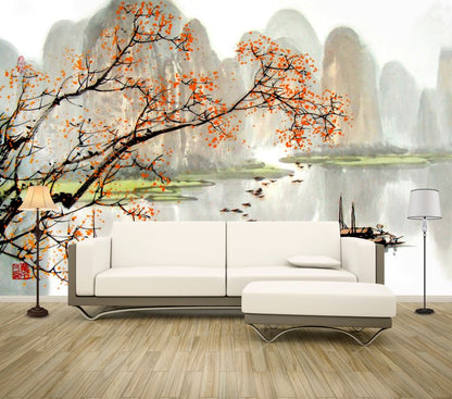 Wallpaper Murals Peel and Stick Removable Tree in a Lake Painting High Quality