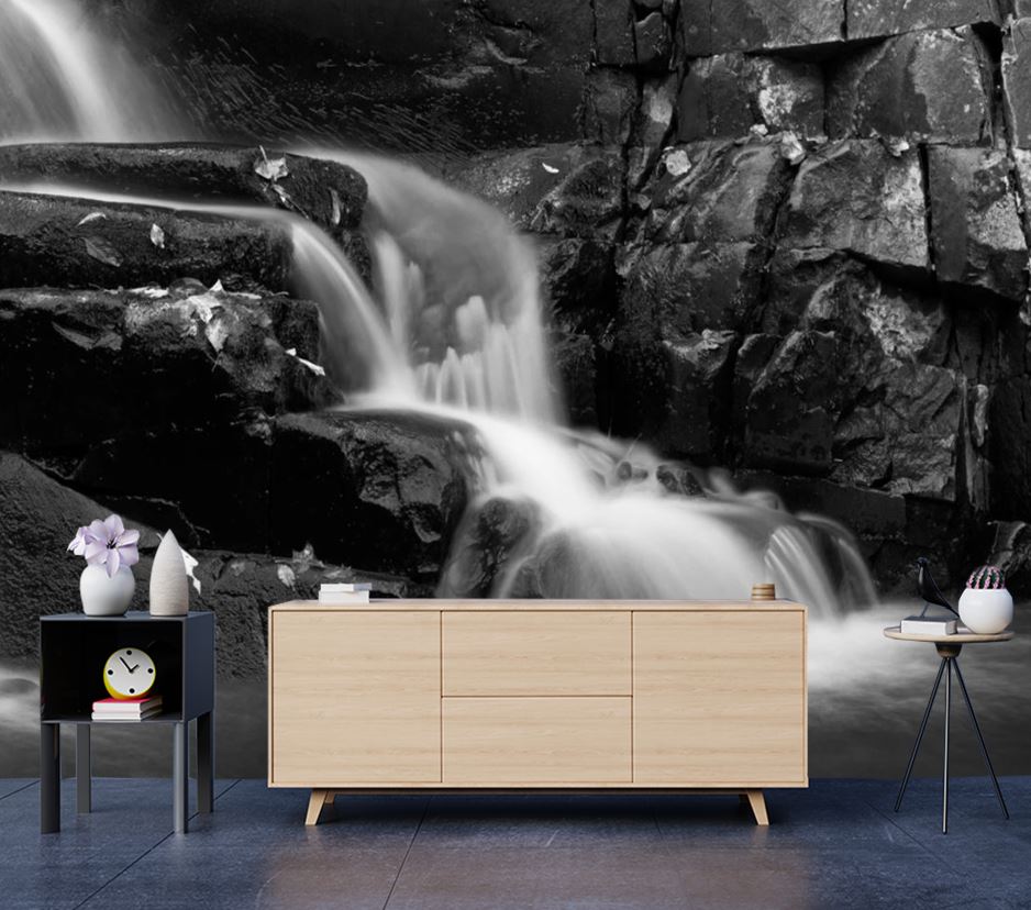 Wallpaper Murals Peel and Stick Removable B&W Waterfall High Quality