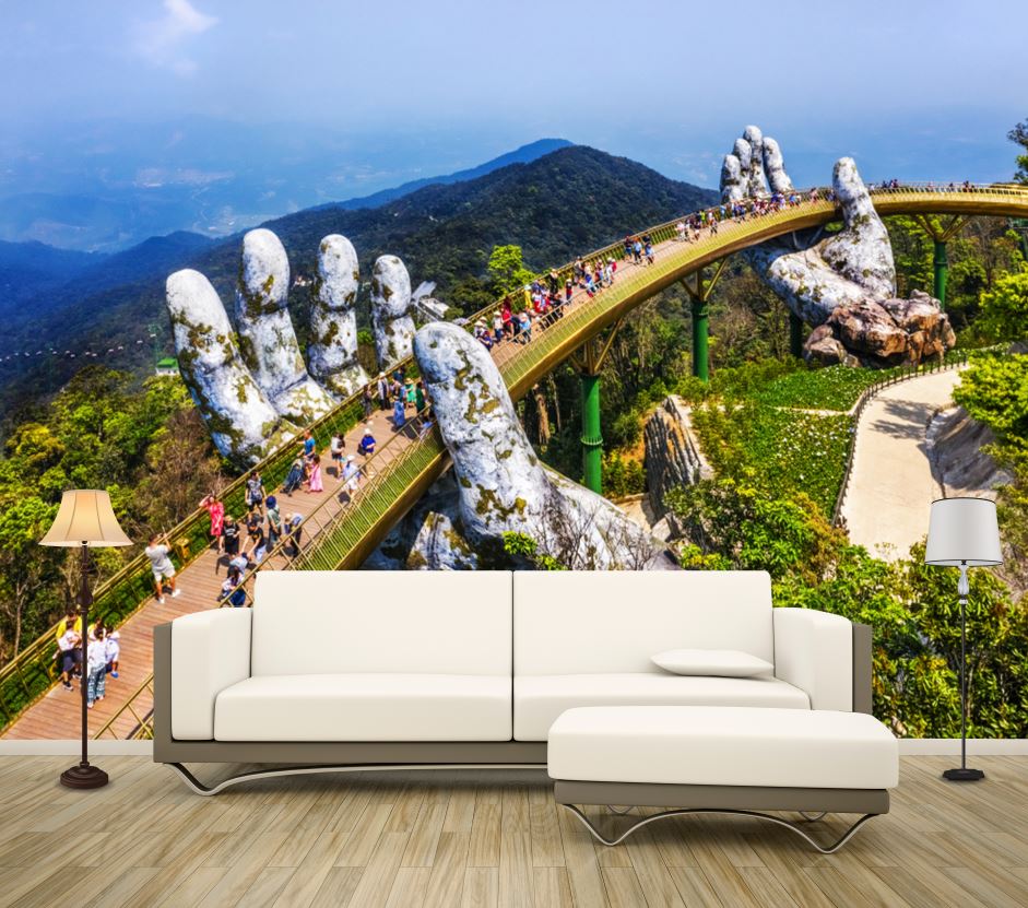 Wallpaper Murals Peel and Stick Removable Famous Golden Bridge in Vietnam High Quality