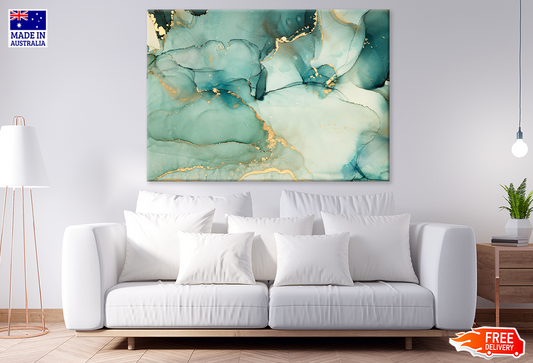 Green Gray & Gold Abstract Design Print 100% Australian Made