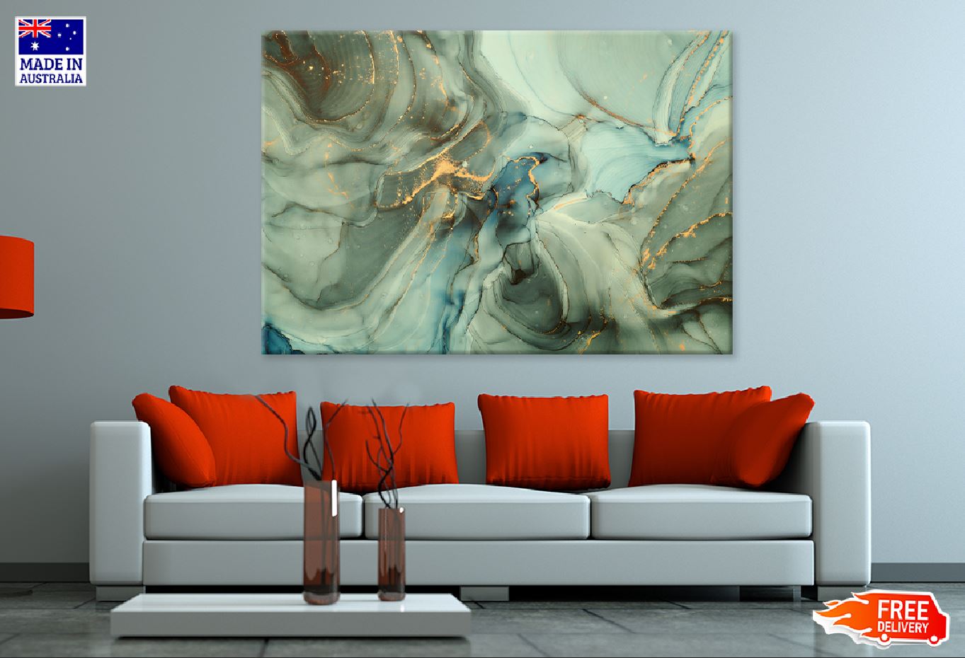 Blue Green & Gold Splash Abstract Design Print 100% Australian Made