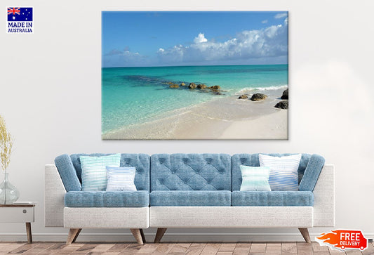 Sand Beach with Rocks View Photograph Print 100% Australian Made