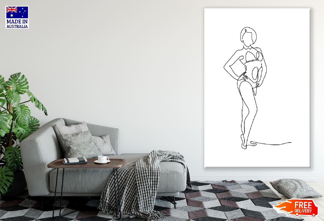 Women Pose B&W Line Art Design Print 100% Australian Made