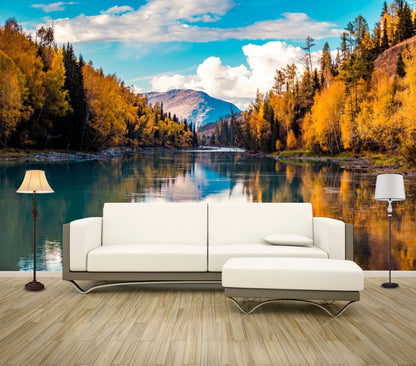 Wallpaper Murals Peel and Stick Removable Lake with Forest Around Photograph High Quality