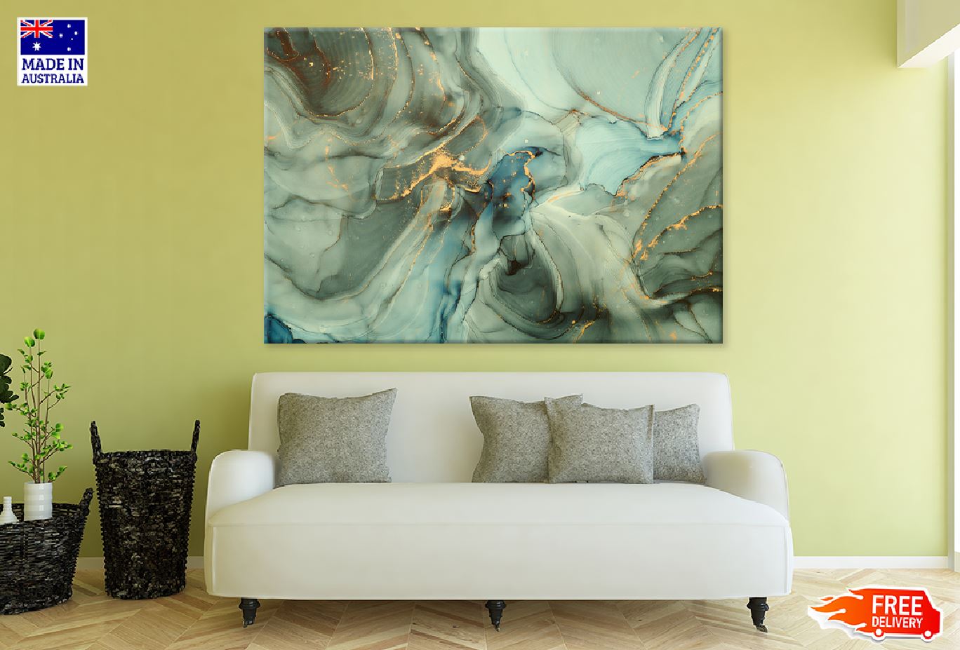 Blue Green & Gold Splash Abstract Design Print 100% Australian Made