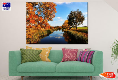 Canal in Field with Autumn Trees Photograph Print 100% Australian Made