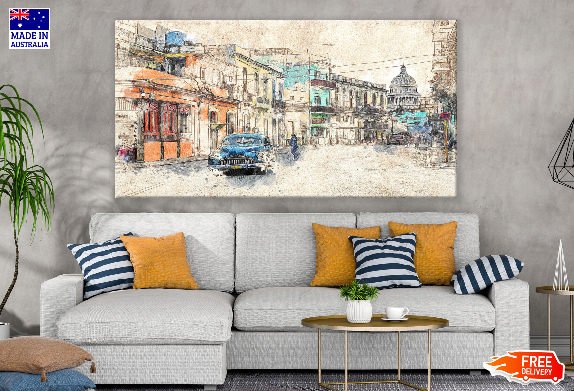 Vintage City View Painting Print 100% Australian Made