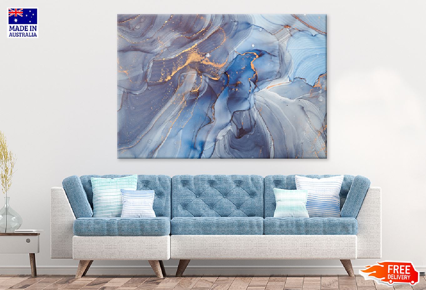 Grey Blue & Gold Abstract Design Print 100% Australian Made