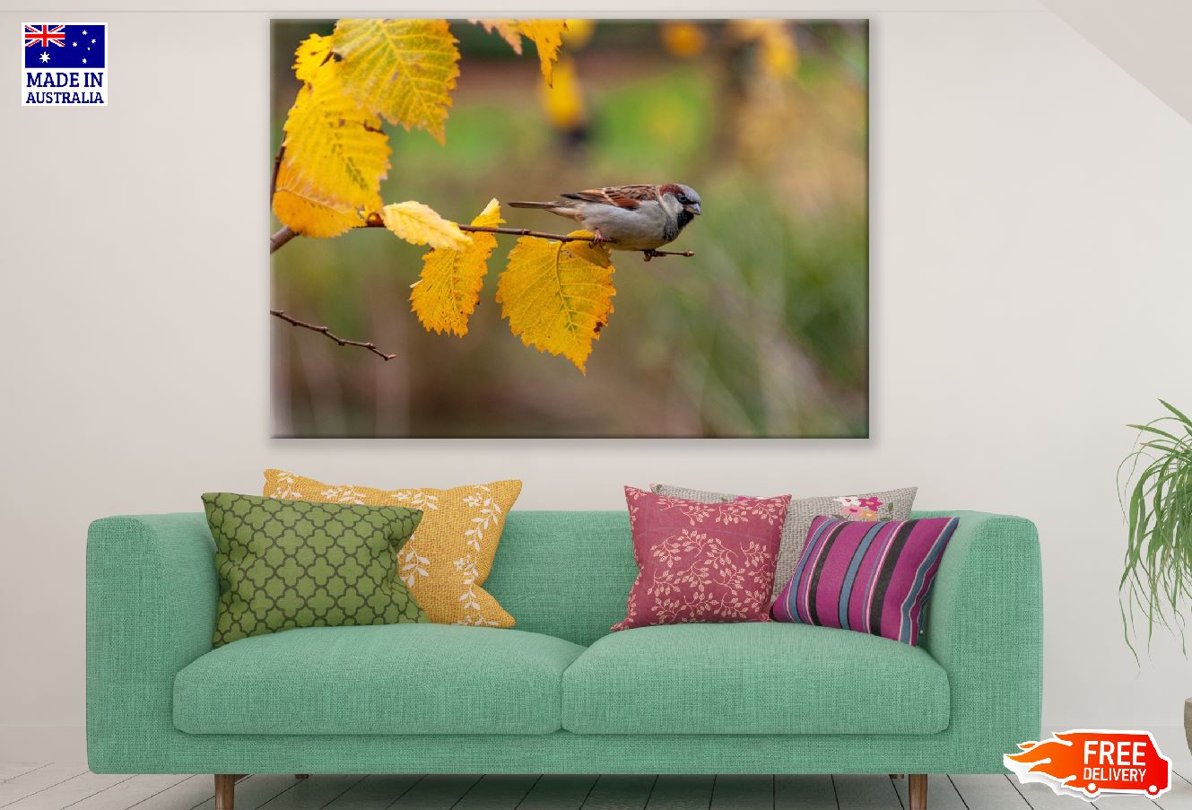 House Sparrow Birds on Tree Branch Photograph Print 100% Australian Made