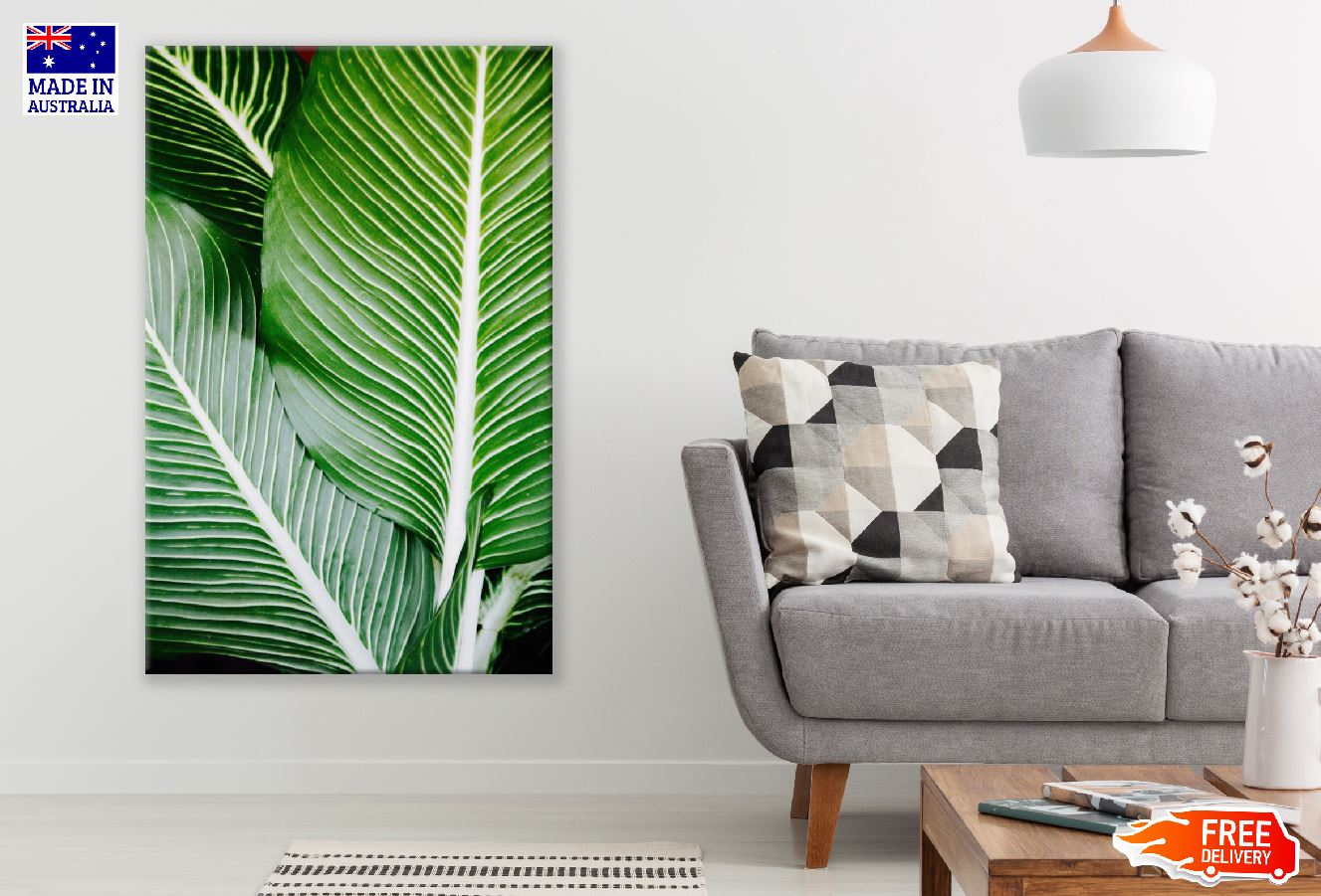 Green Leaves with White Stripes Closeup Photograph Print 100% Australian Made