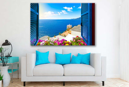 Bella Home Open Window View of The Mediterranean Sea Print Canvas Ready to hang