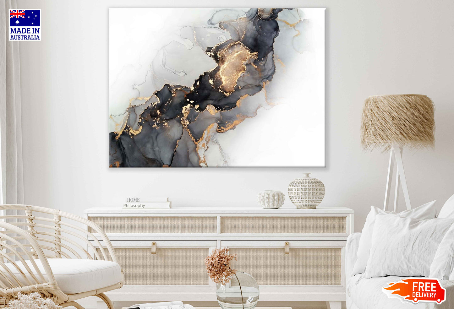 Black Grey & Gold Abstract Design Print 100% Australian Made