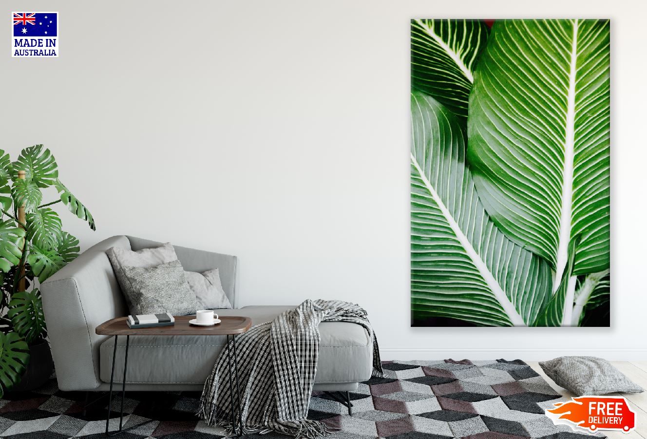 Green Leaves with White Stripes Closeup Photograph Print 100% Australian Made