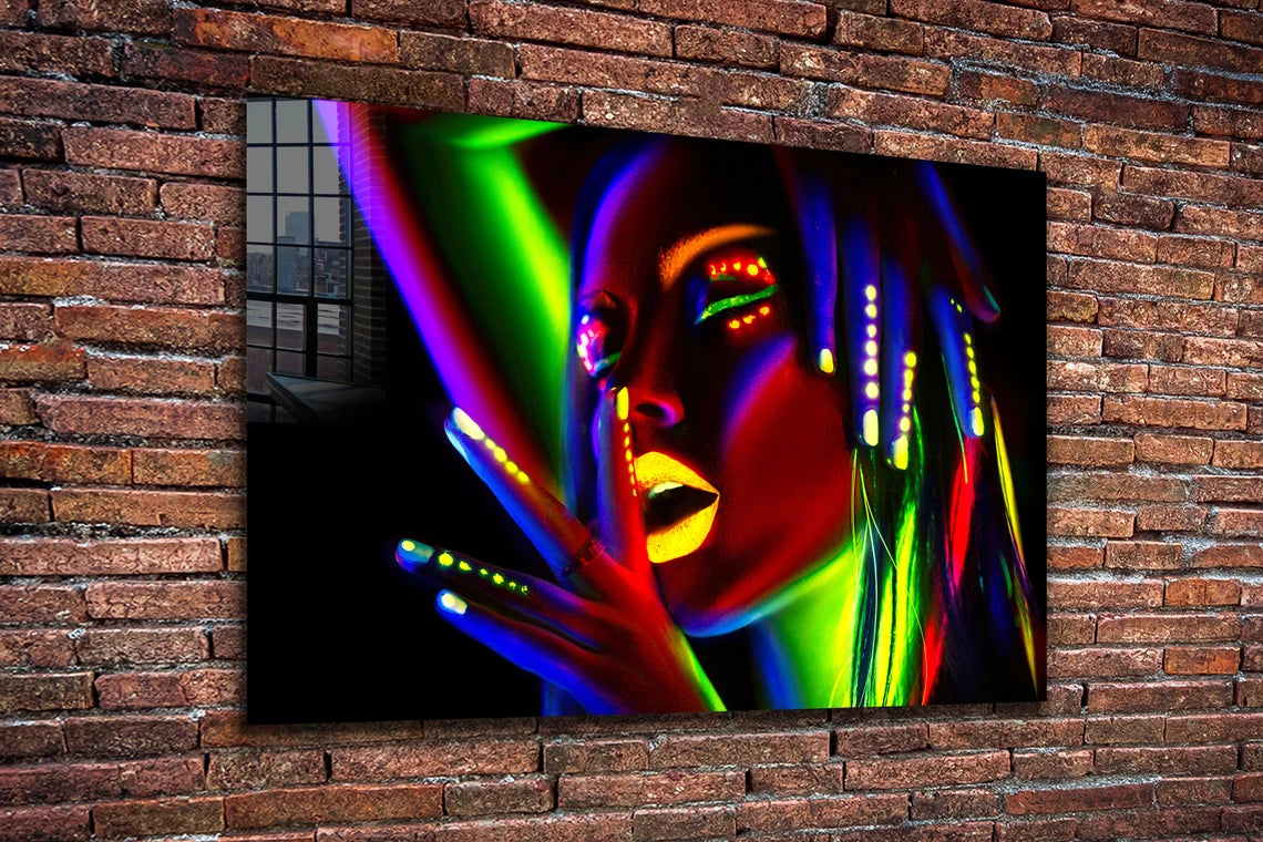 Neon Woman Abstract Print Tempered Glass Wall Art 100% Made in Australia Ready to Hang