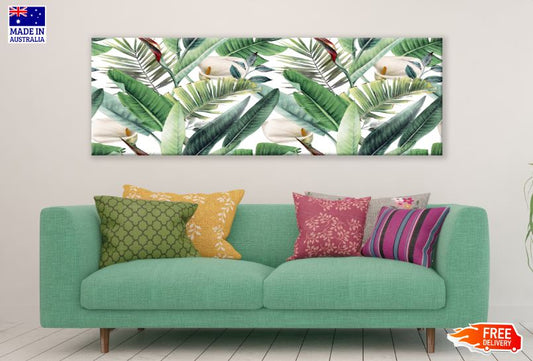 Panoramic Canvas Watercolor Leaves Painting High Quality 100% Australian Made Wall Canvas Print Ready to Hang