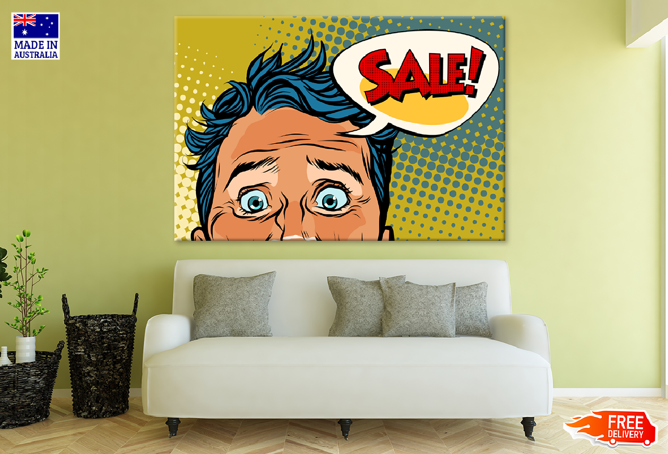Surprised Man & SALE Speech Bubble Illustration Print 100% Australian Made