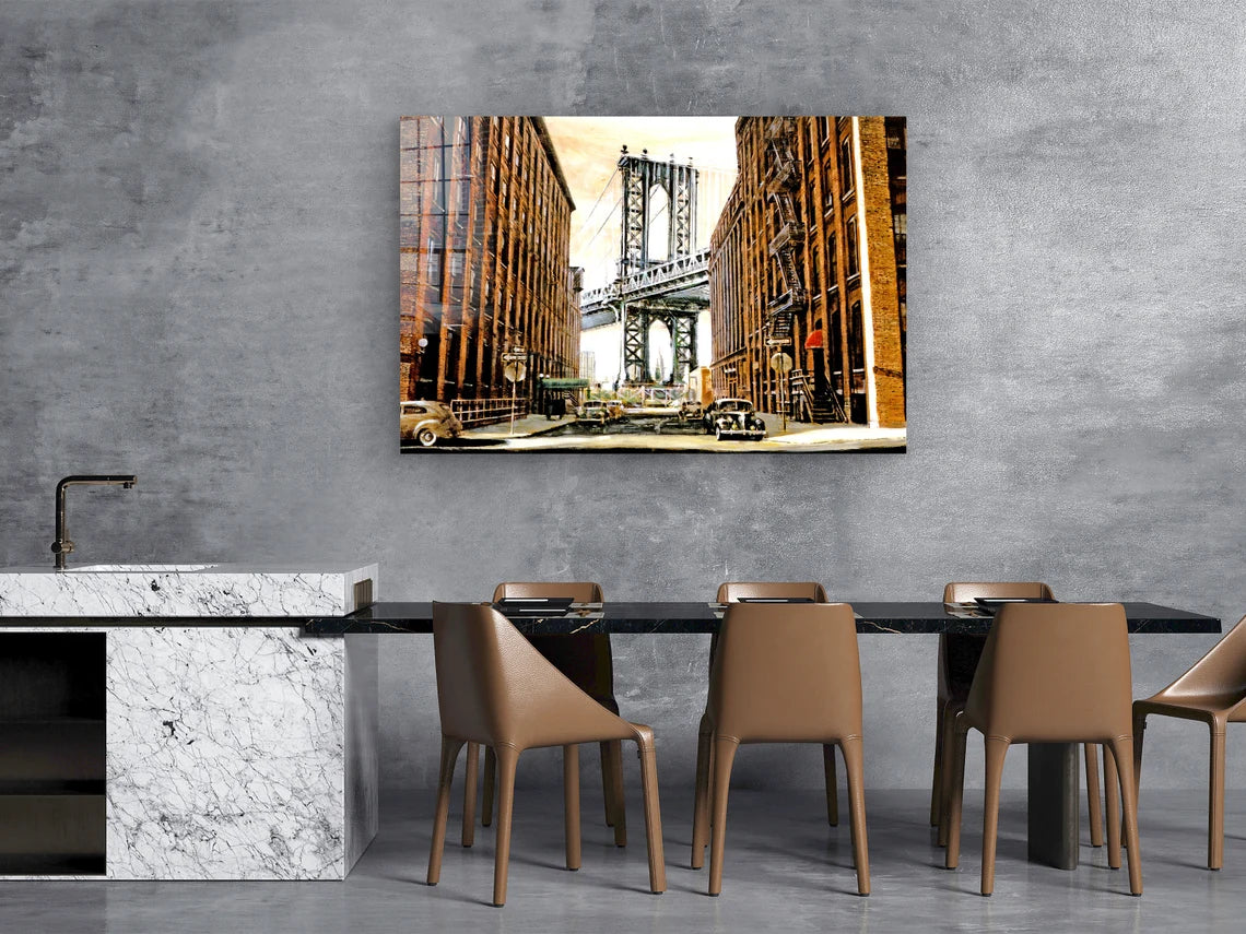 Manhattan Bridge Street Print Tempered Glass Wall Art 100% Made in Australia Ready to Hang