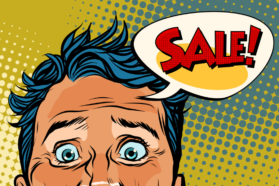 Surprised Man & SALE Speech Bubble Illustration Print 100% Australian Made