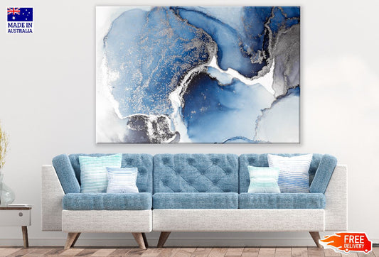 Silver Blue & White Abstract Design Print 100% Australian Made