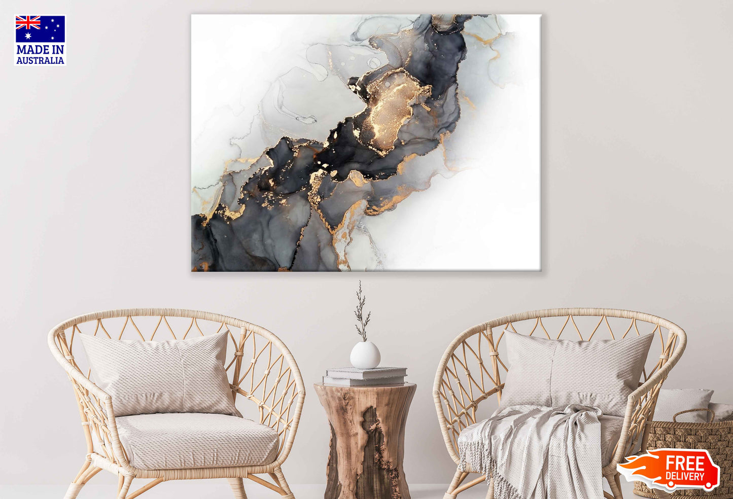 Black Grey & Gold Abstract Design Print 100% Australian Made