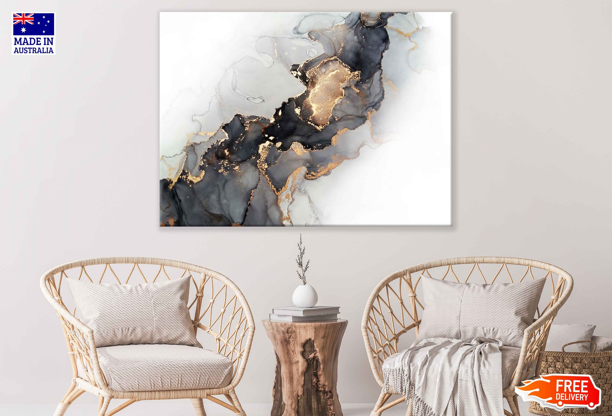 Black Grey & Gold Abstract Design Print 100% Australian Made