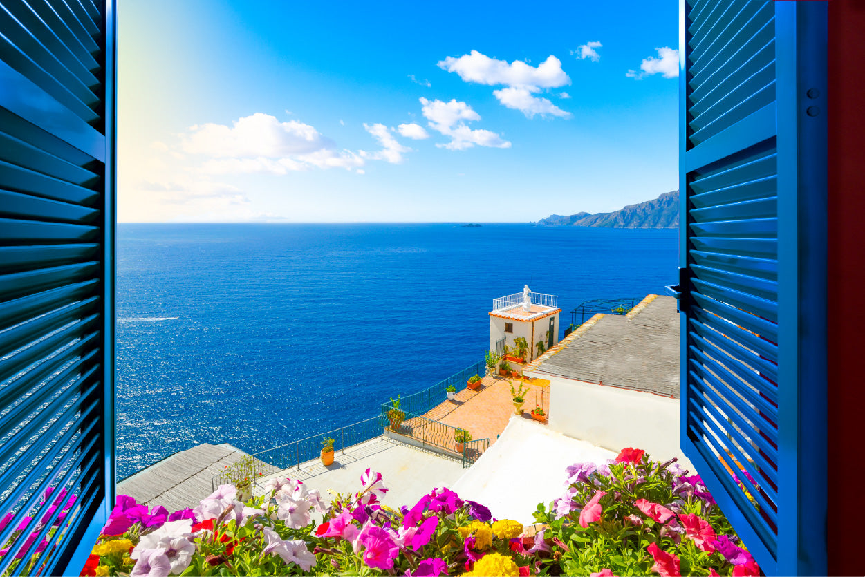 Bella Home Open Window View of The Mediterranean Sea Print Canvas Ready to hang