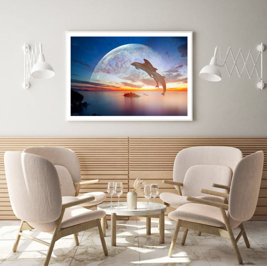 Dolphins at Beach Photograph Home Decor Premium Quality Poster Print Choose Your Sizes