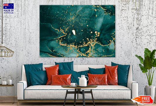 Dark Green & Gold Splash Abstract Design Print 100% Australian Made