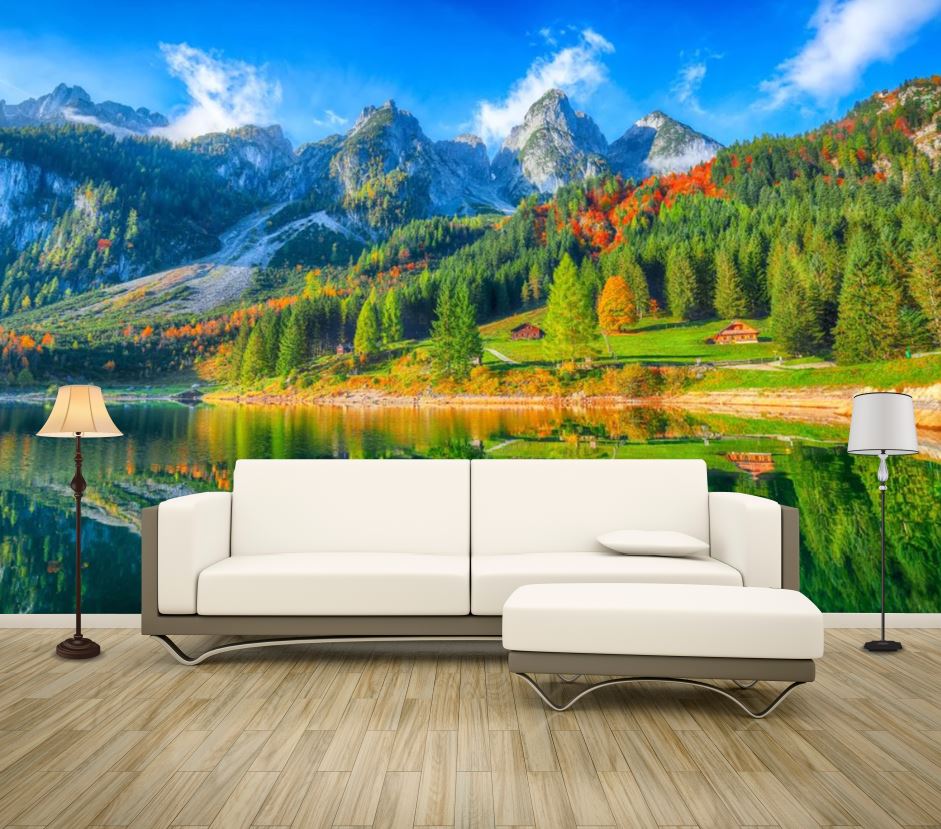 Wallpaper Murals Peel and Stick Removable Stunning Forest View with Lake Photograph High Quality