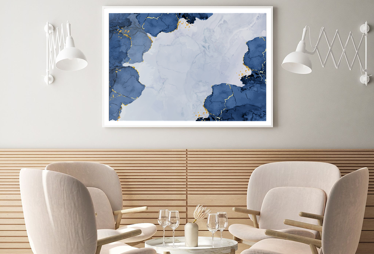 Blue White & Gold Abstract Design Home Decor Premium Quality Poster Print Choose Your Sizes