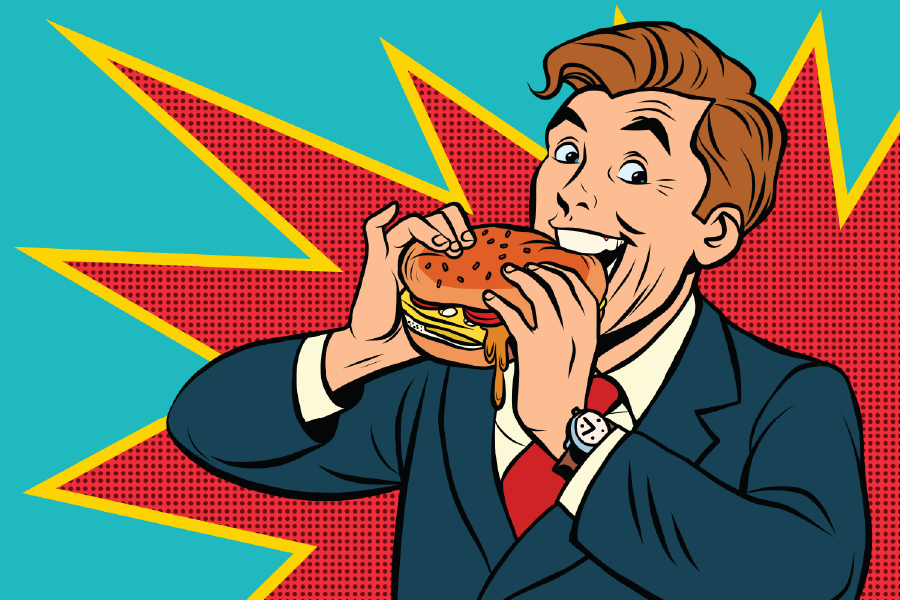Man Eating Burger Illustration Print 100% Australian Made