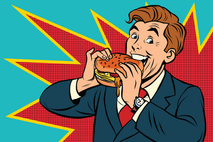Man Eating Burger Illustration Print 100% Australian Made