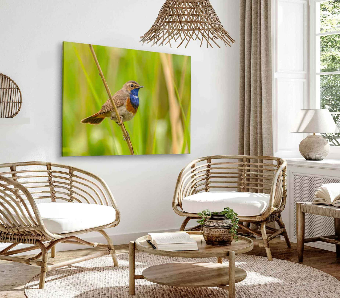 Bella Home Male Bluethroat Perched on Reed Print Canvas Ready to hang