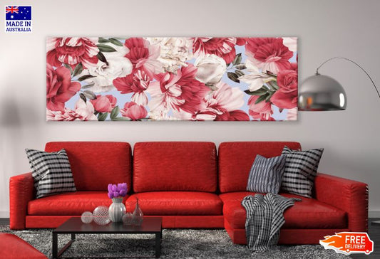 Panoramic Canvas Colorful Flowers Watercolor Painting High Quality 100% Australian Made Wall Canvas Print Ready to Hang