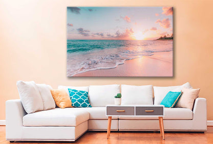 Bella Home Pink Sky Beach & Sunset Print Canvas Ready to hang