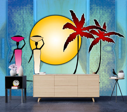 Wallpaper Murals Peel and Stick Removable Women & Sun Abstract Art High Quality