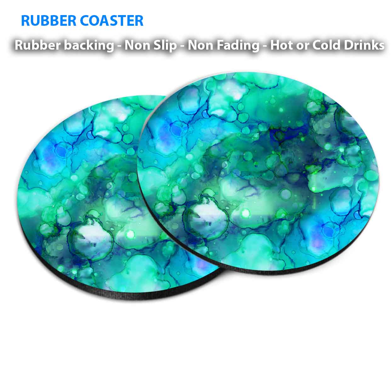 Blue & Green Ink Digital Abstract Coasters Wood & Rubber - Set of 6 Coasters