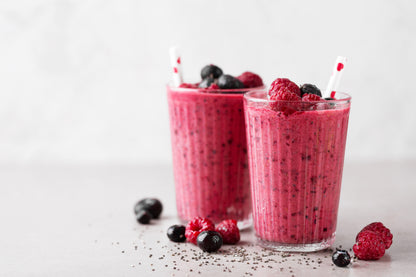 Red Berry Smoothie with Chia Seeds in Glasses Photograph Print 100% Australian Made