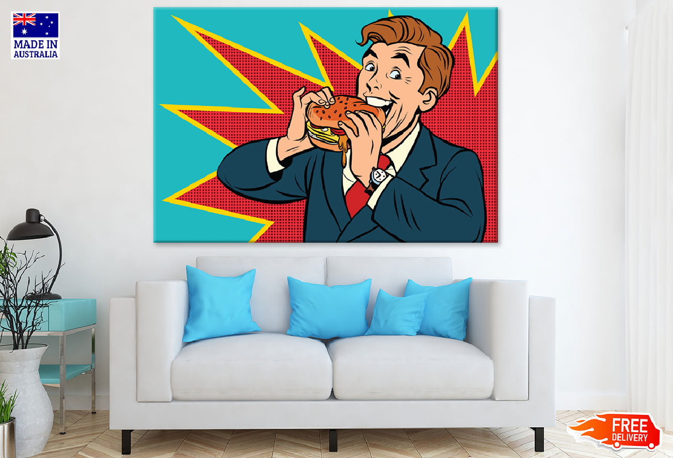 Man Eating Burger Illustration Print 100% Australian Made