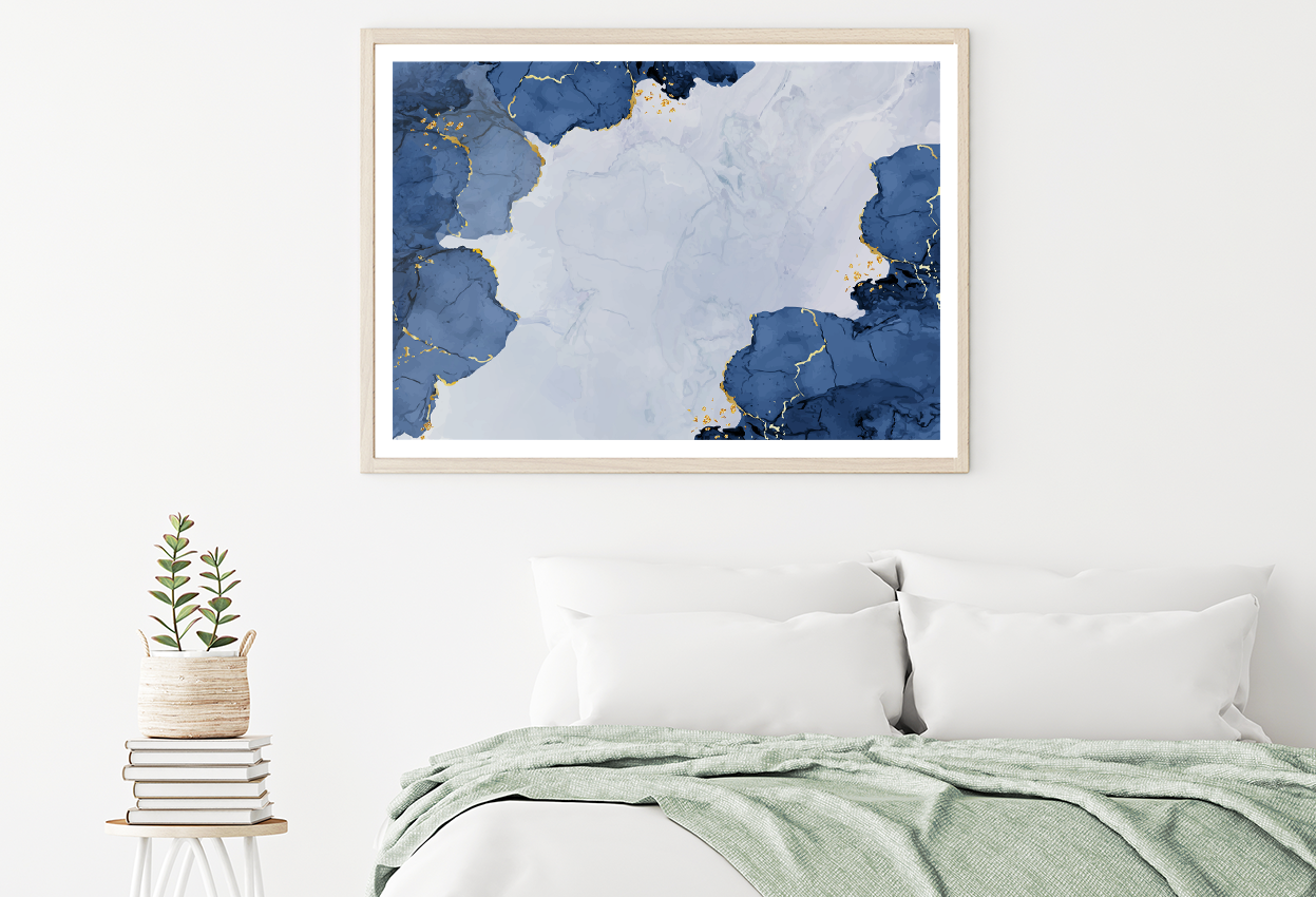 Blue White & Gold Abstract Design Home Decor Premium Quality Poster Print Choose Your Sizes